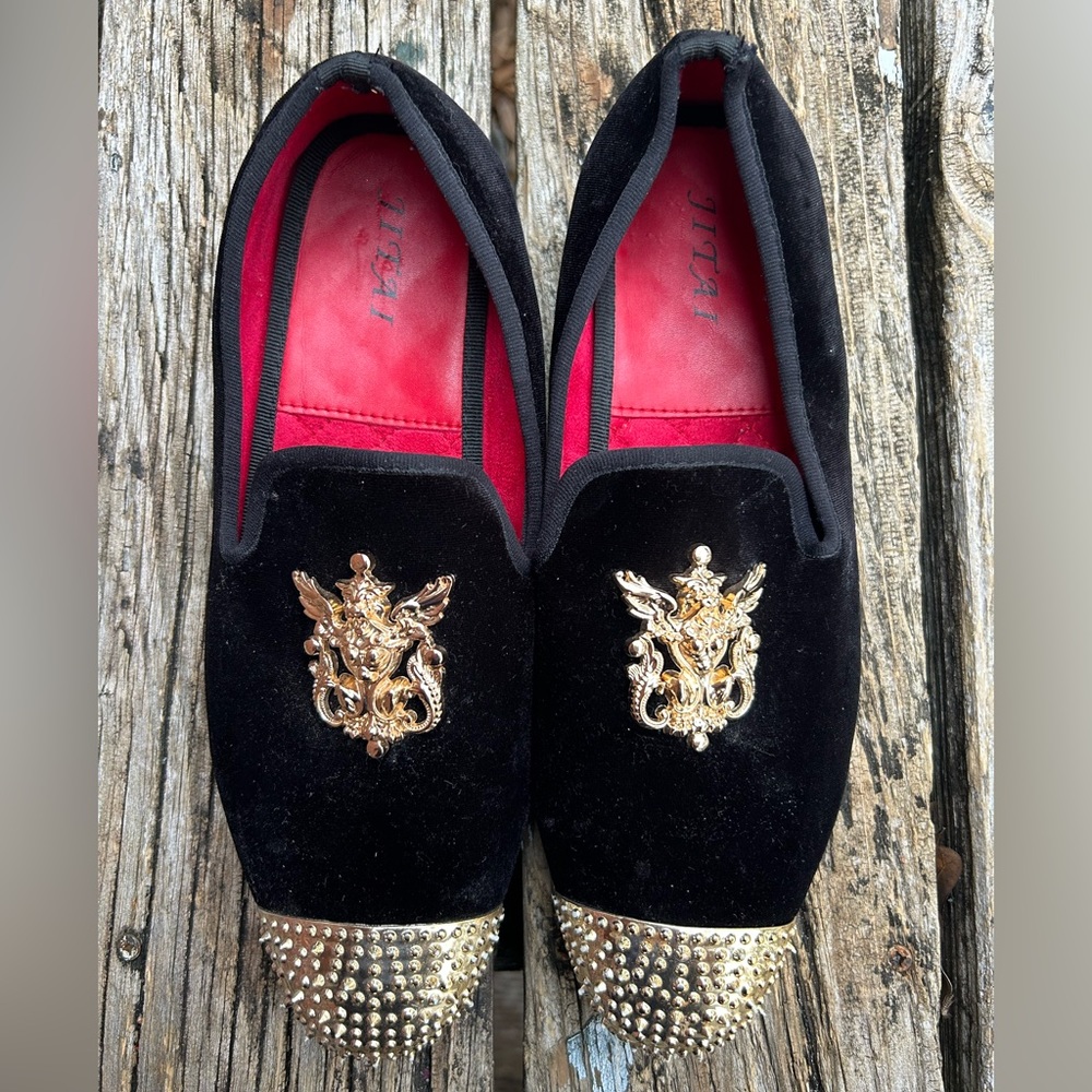 JITAI Men’s Leather Lined Black Velvet Upper Slip-On Loafer Luxury Shoe Size 10